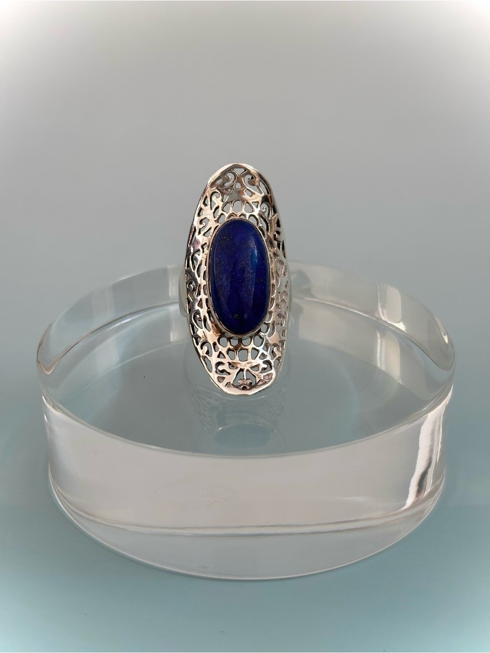 Sterling Silver Lapis Oval Statement Ring - Deep Blue